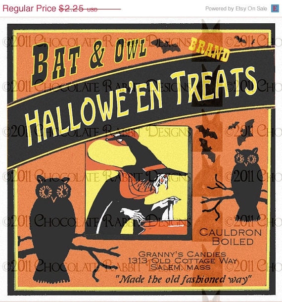 Vintage Halloween Witch Candy Treat Label Digital Collage Sheet Printable Scrapbook Image - INSTANT DOWNLOAD