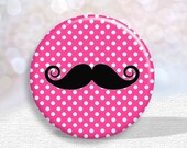 Mustache Pocket Mirror - Hot Pink Polka Dot Mirror - Mustache Party Favors - Mustache Mirror
