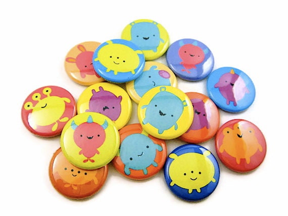 15 Little Monster Buttons - Pinback Buttons - Birthday Party Favors - Monster Buttons