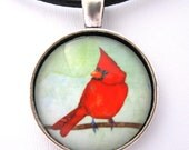 Male Cardinal Glass Tile Handmade Pendant