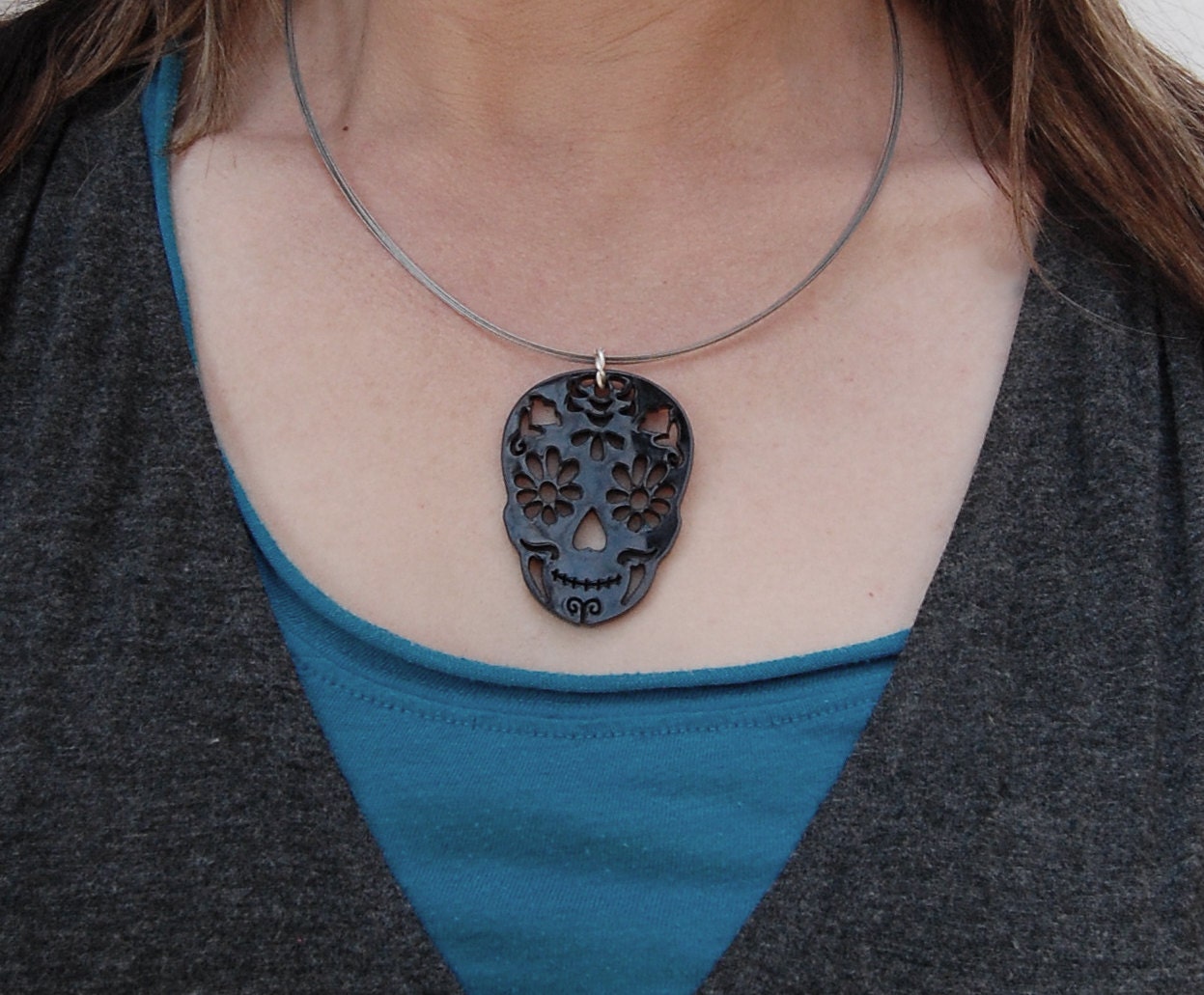 Day of the Dead Sugar Skull - black acrylic