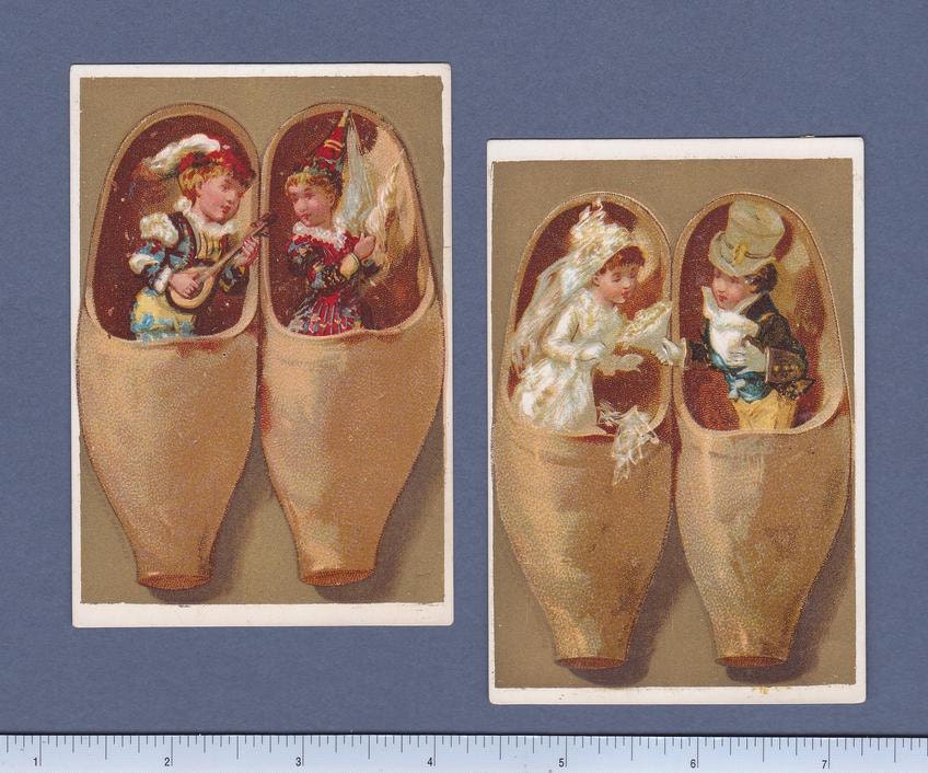 1890s French Scrapbook Card Set  Wooden Clogs Courtship and Wedding