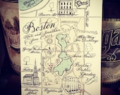 Calligraphy Black and White Wedding Map with colorized highlights