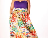 JIBRI Plus Size High Waist Printed Maxi Skirt (attached wrap belt)