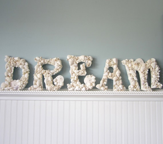 5pc Beach Decor Seashell Letters - Nautical Decor Shell Letters Spell DREAM in White or Natural