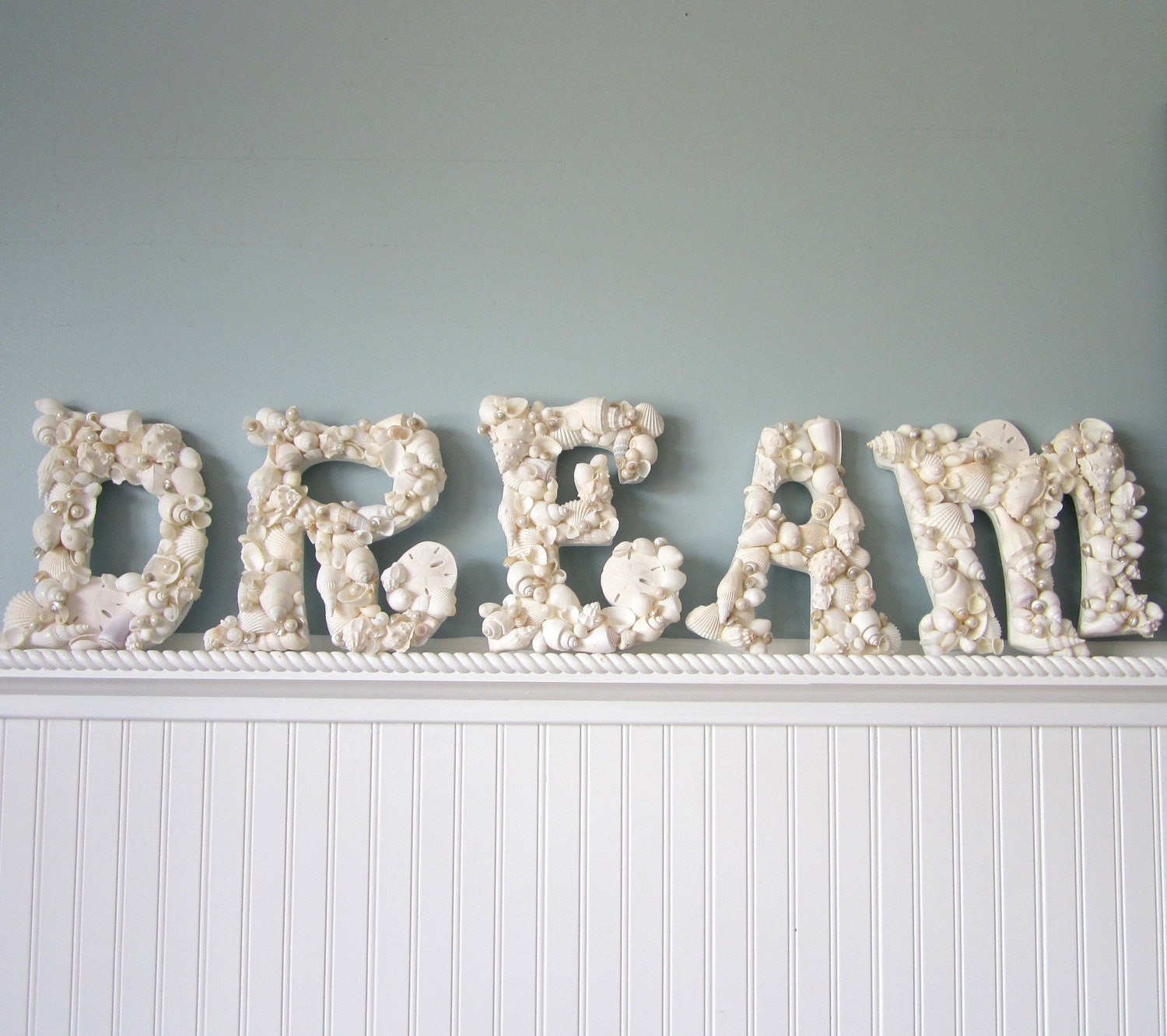 5pc Beach Decor Seashell Letters - Nautical Decor Shell Letters Spell DREAM in White or Natural