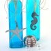 Beach Decor Decorative Bottles, 2pc  - Nautical Bottles in Turquoise Aqua w Starfish & Shells