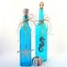 Beach Decor Decorative Bottles, 2pc  - Nautical Bottles in Turquoise Aqua w Starfish & Shells