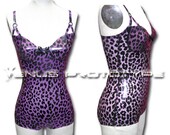 Leopard print transparent lilac body suit with heavy rubber cups
