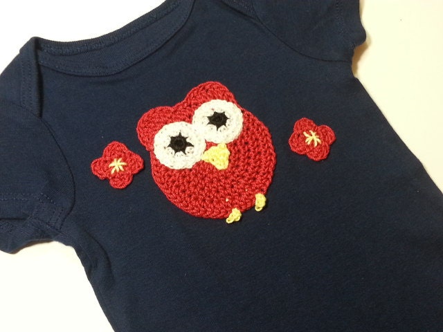 Crochet Owl Onesie in Dark Blue for Baby Girls 0 to 3 Months