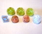 7 Moonglow Buttons - Pink, blue and green