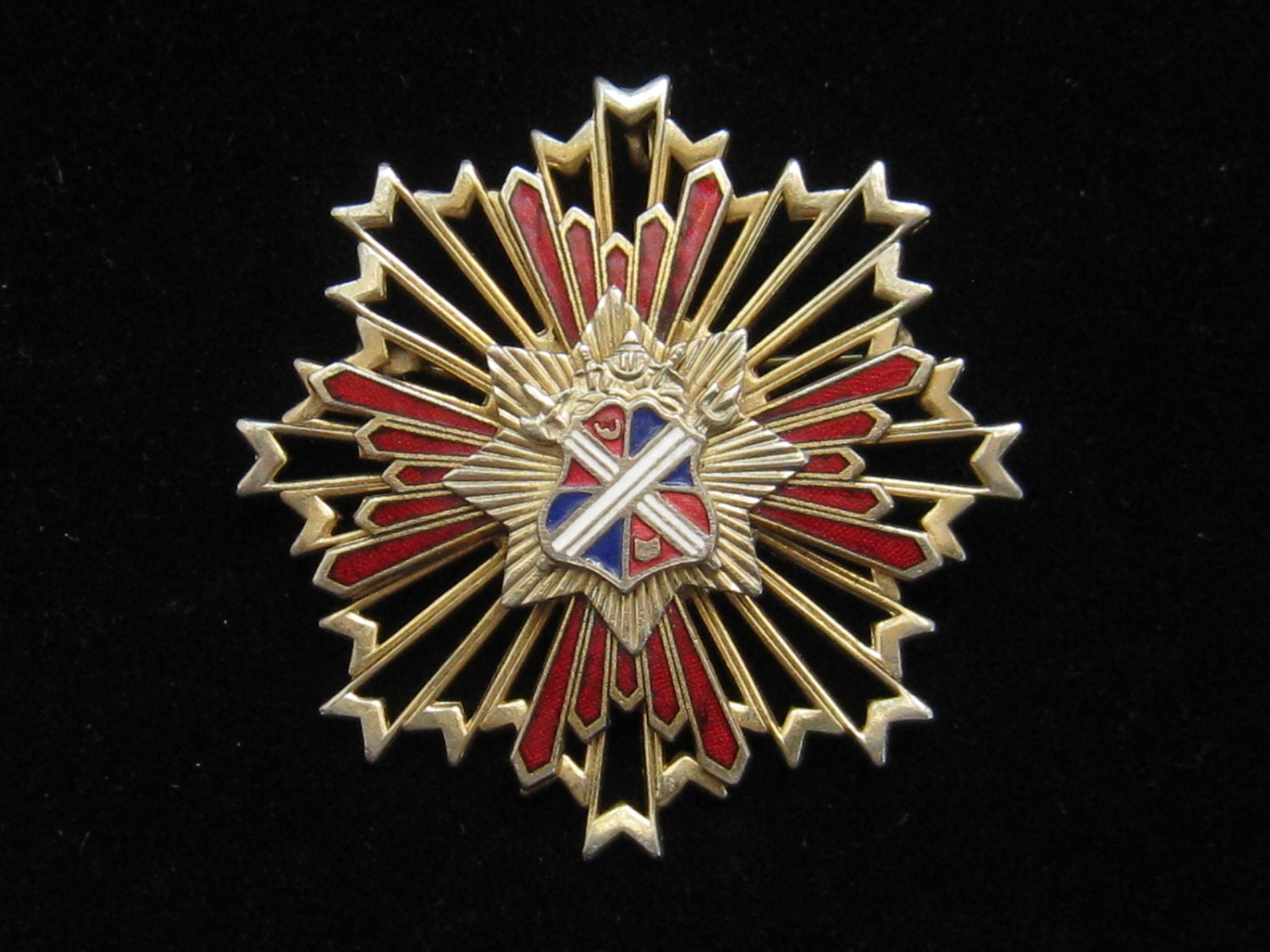 Vintage Enamel Maltese Cross Shield Pin Pendant 1960s