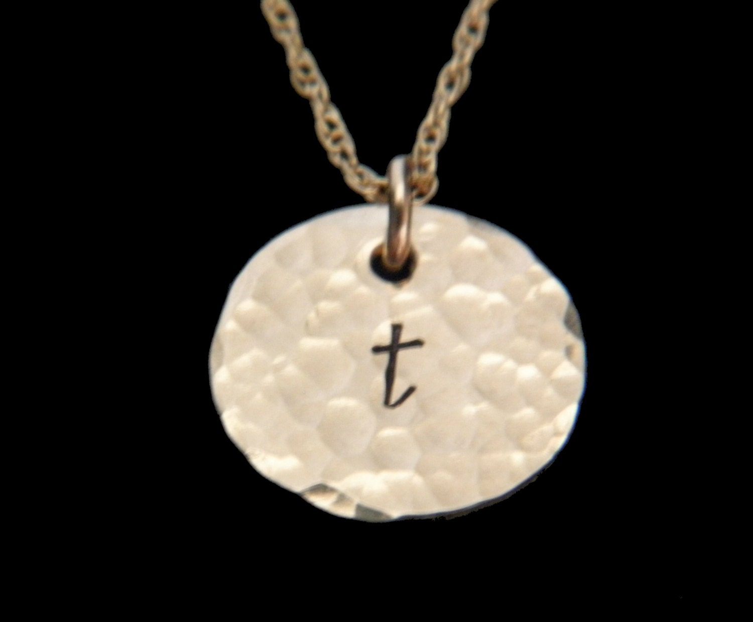 Personalized Petite Initial Hammered Gold Necklace --- Custom Hand Stamped