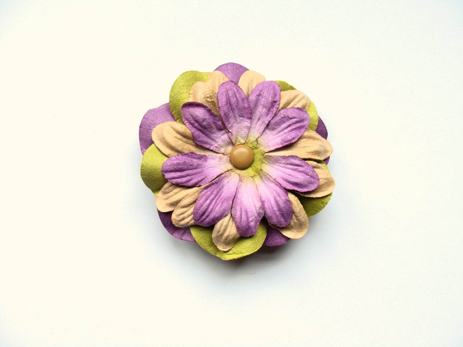 Large flower hair clip - Zany Peony in purple/tan/sage