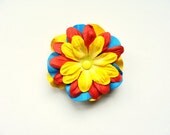 Large flower hair clip - Zany Peony in yellow/red/blue