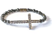 Cross and Magnetic Hematite Beaded Bracelet, Hematite Bracelet, Magnetic Health Bracelet, Therapy Bracelet