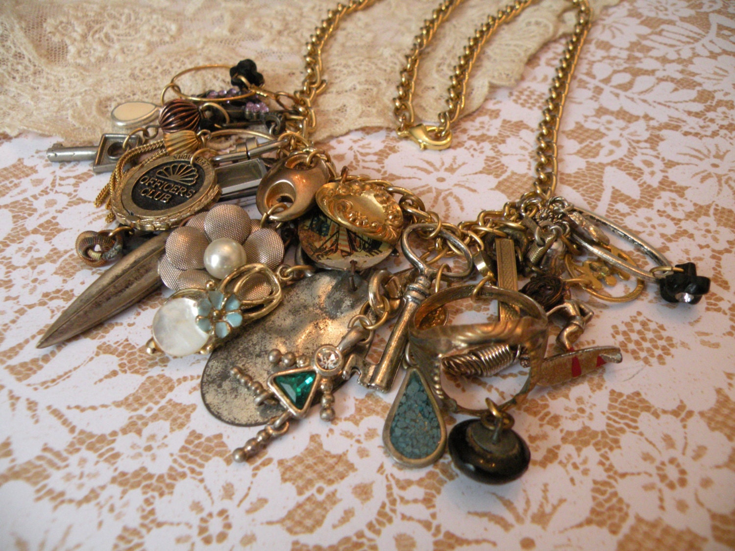 JUNQUE vintage assemblage necklace random found objects quirky rustic rugged ooak unique bold