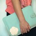 Leather Laptop Bag, MacBook Air 11 inch Case, Laptop Bag, MacBook Air 11, Laptop Sleeve,  MacBook / Vanilla  Ice Cream Mint Flower / Spring
