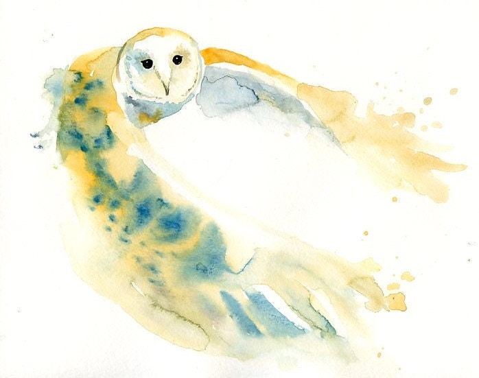 BARN OWL Original watercolor painting 10X8inch