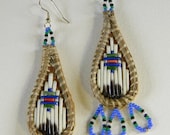 porcupine-quilled teardrop earrings, blue, green, red