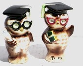 Vintage Lefton Salt / Pepper Shakers, Owl Graduate, Anthropomorphic, Diploma, Glasses, Wise Guys, Japan, Kitsch Kindergarten Graduation