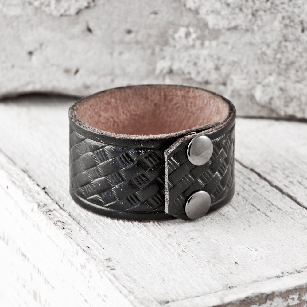 Man Jewelry Leather Bracelet Black Cuff