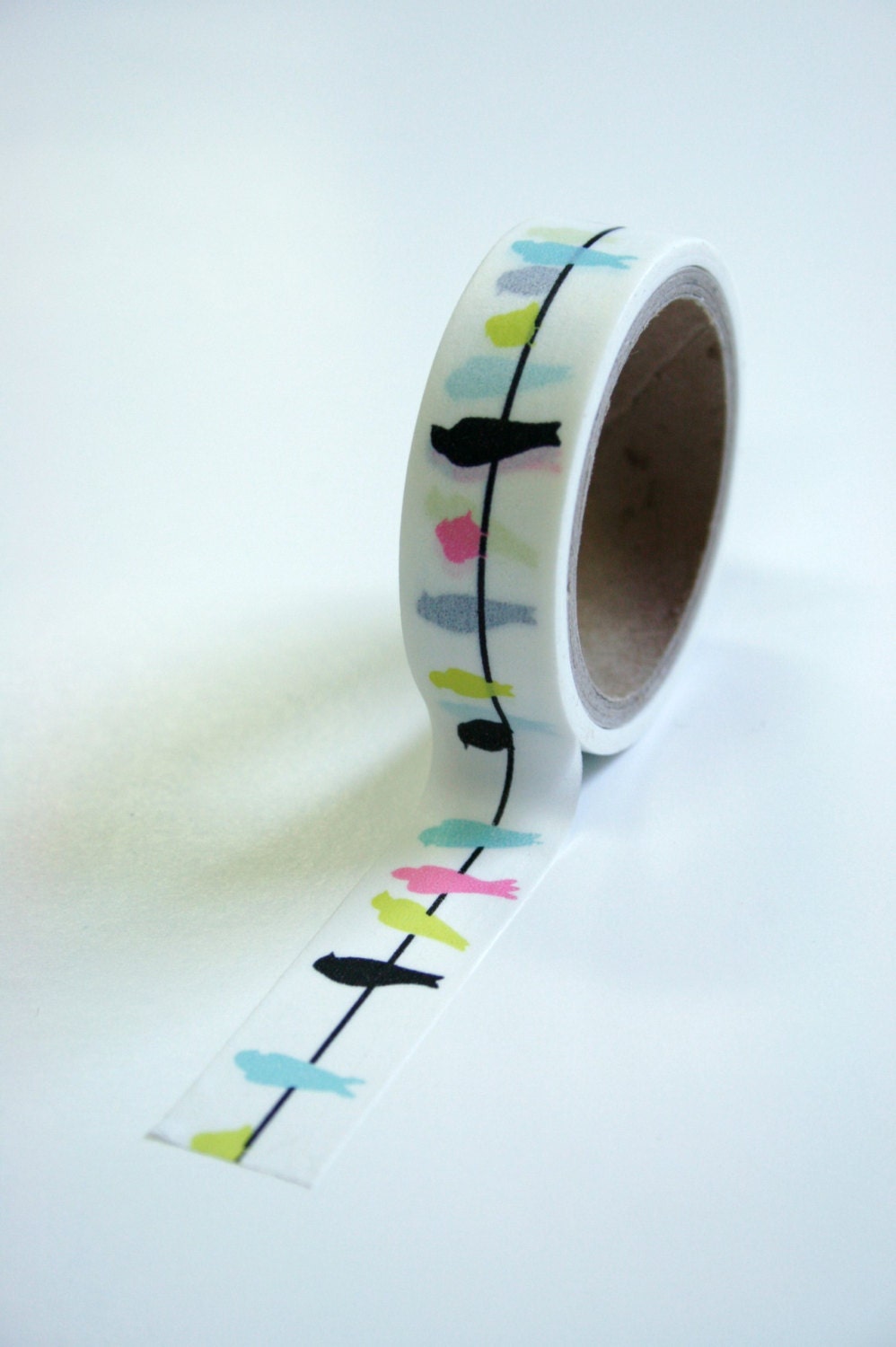 Washi Tape - 15mm - Multi Colored Birds on Wire - Paper Deco Tape No. 581