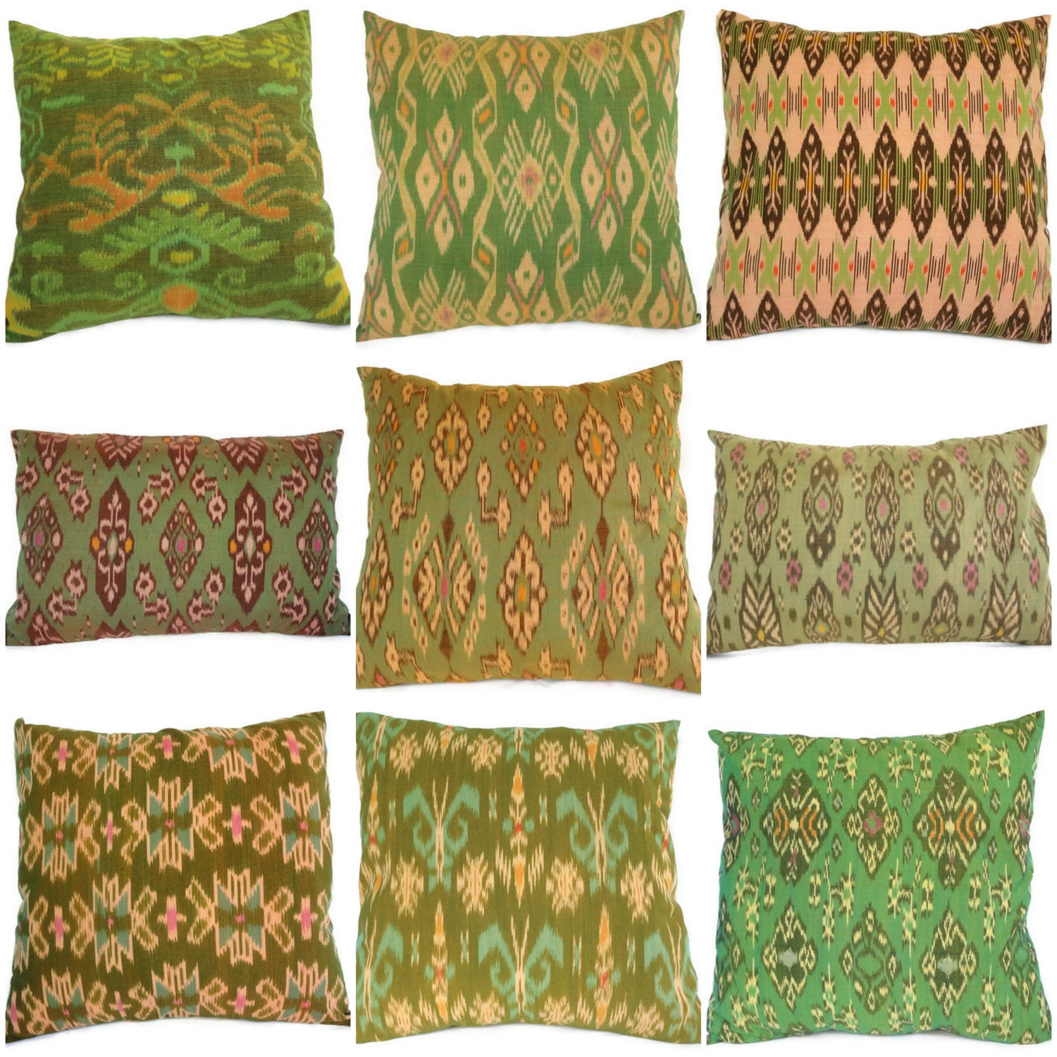 Ikat, Pillow, Cushion, Cotton, Handwoven, 16x16,12x18, Lime Green