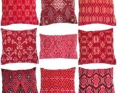 Ikat, Pillows, Cushions, 16x16/12x18, Cotton, Handwoven, Set of 9, Pink