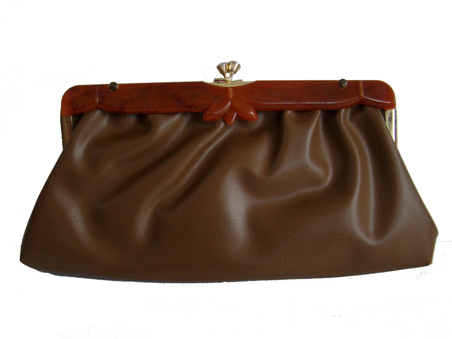 Vintage 1970s Pleather & faux Tortoishell Frame Handbag