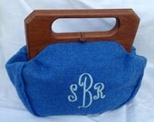 Vtg " Trimmingham's" Bermuda purse monogrammed blue wool pinup rockabilly bombshell madmen VLV