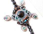 boho bracelet , black and orange ,  summer trends , emerald and green , Art cuff , matriochka jewelry , one of a kind  , boho chic jewelry
