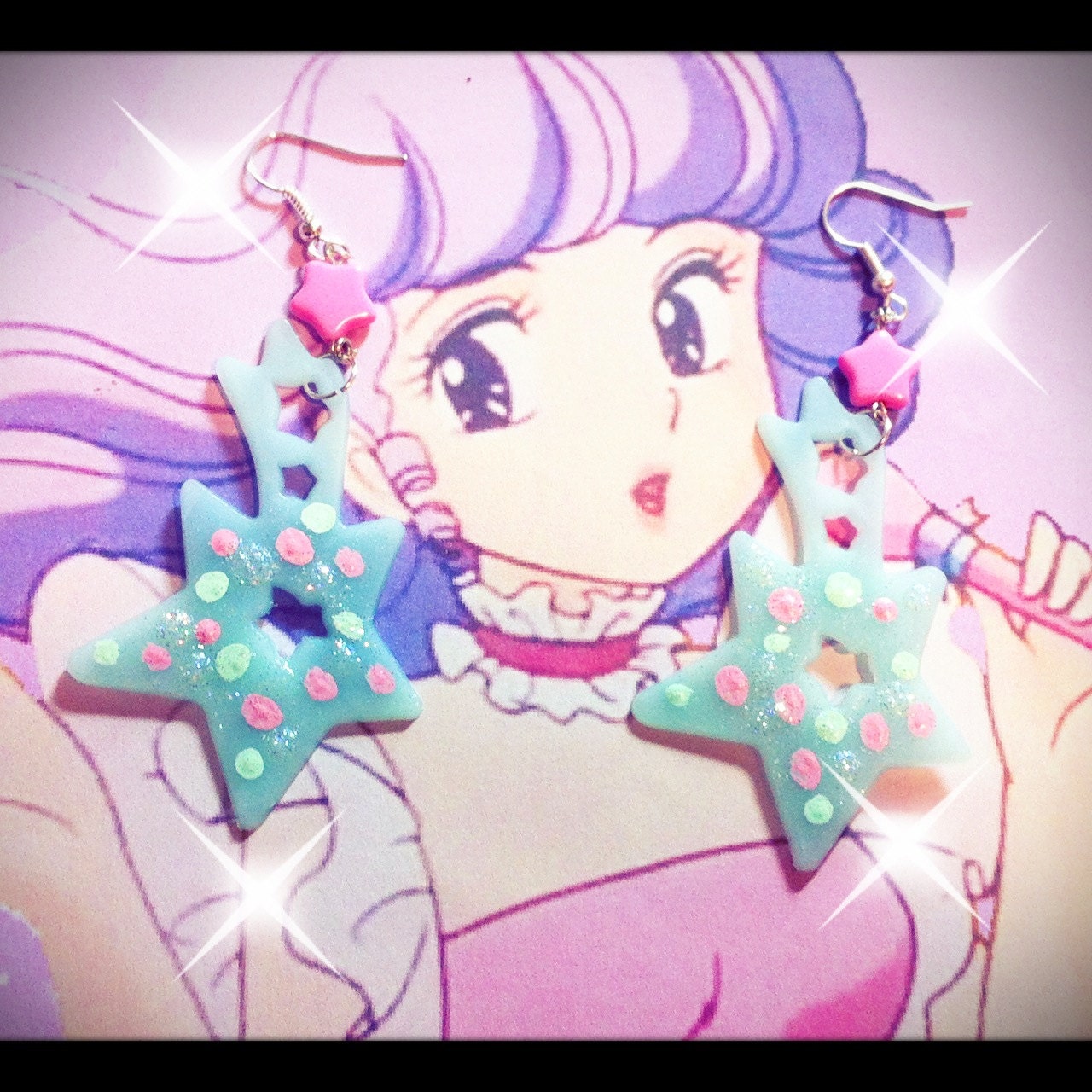 Cute earring creamy Mami star glitter Pastel fairy Kei 