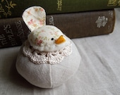 Small Cream Bird on Linen Pincushion Tuffet