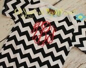 Monogrammed black and white chevron onesie