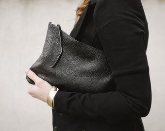 Oversized  Clutch,every day black zipper clutch