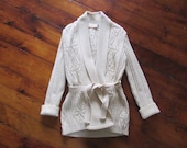 chunky cream knit cardigan / 70s boho cardigan