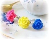 Mkali Children's Ring Set. Flower Sunshine Yellow Royal Blue Pink Trio Girls Favour