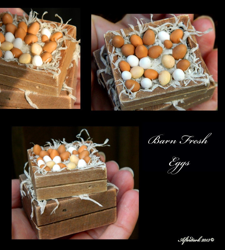 Farm Fresh Eggs in a Crate  - Artisan fully Handmade Miniature in 12th scale. From After Dark miniatures.