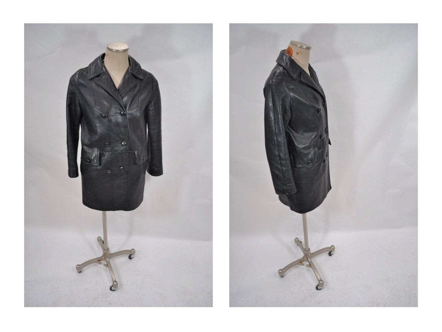 vintage leather coat vintage leather jacket mod 1960s black trench