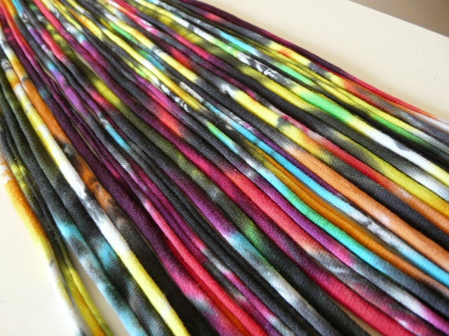 Recycled T shirt Yarn Strips-Black Rainbow Tie Dye- Rt775