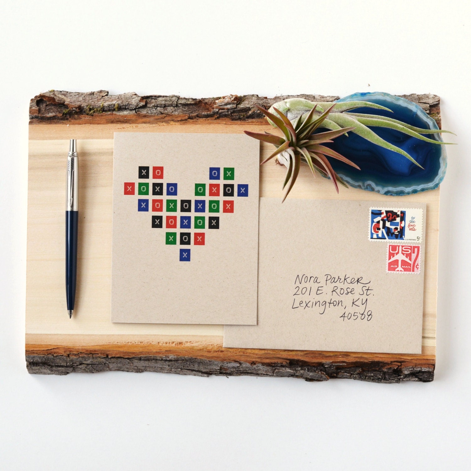 Giant X O X O Heart - I Love You - Hugs and Kisses - Blank Recycled Greeting Card - xoxo