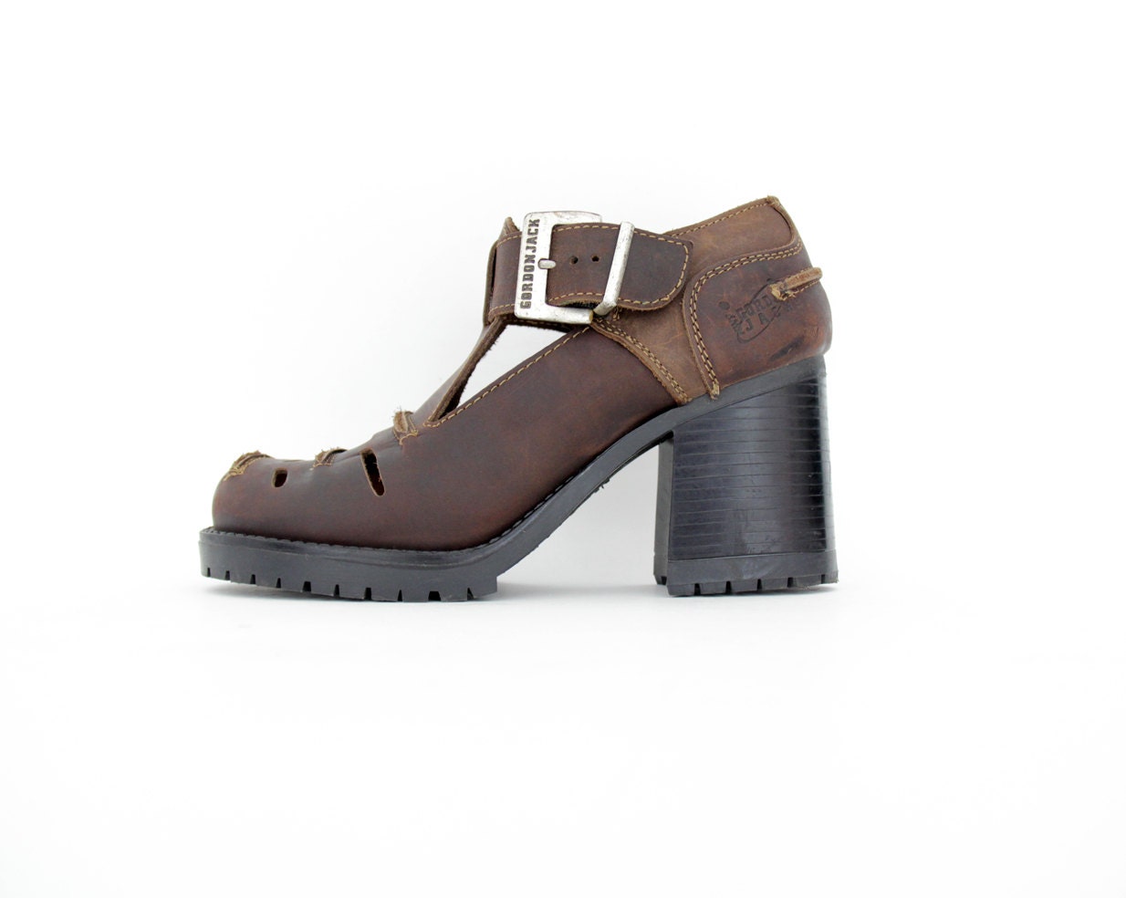 Vintage shoes / Gordon Jack 90s leather chunky cut out Mary Jane heels / 38,39 - 7.5-8
