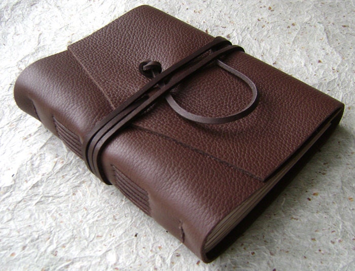 Leather journal, chocolate, handmade journal by Dancing Grey Studio on Etsy