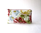 Zipper Pouch, Padded Pouch, Clutch, Pencil case, Cosmetic pouch - The New Simple Pouch in floral green and red fabric