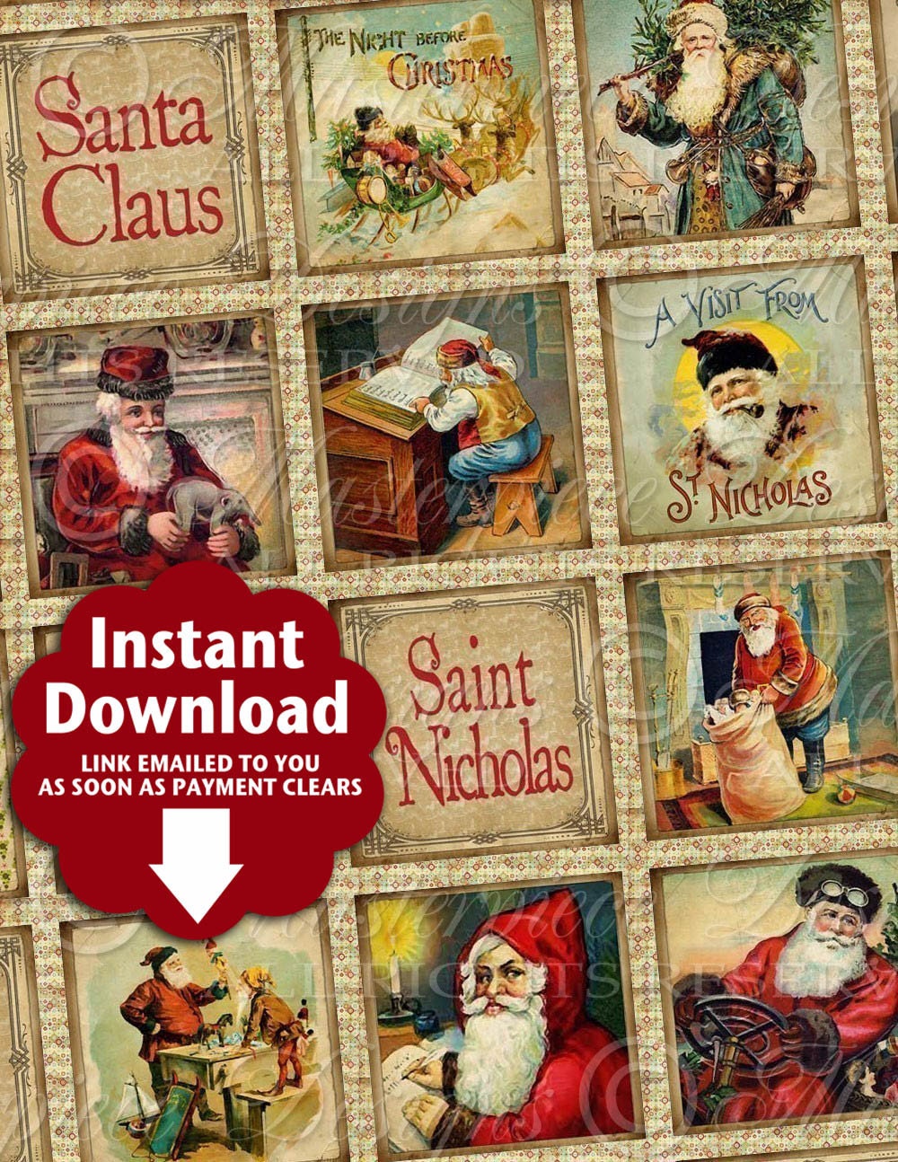 Old St. Nick / St. Nicholas / Santa Claus - INSTANT DOWNLOAD 1x1 Inch Square Tiles Digital JPG Collage Sheet