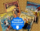 Circus / Cirque / French / Acrobat / Clowns - ATC, ACEO, Hang Tags, Instant Download and Print Digital Sheet