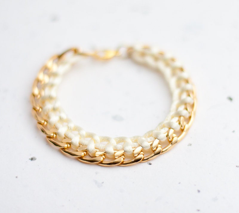 Gold Chain Braided Bracelet Buttercream Pastel Light yellow Ivory Modern minimalist jewelry Glam winter fashion free shipping rusteam
