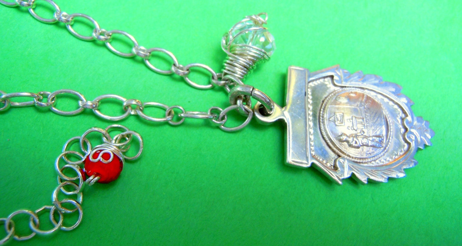 Antique English Sterling Silver Sport Medal for Darts necklace