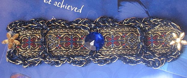 Bracelet Crochet with Brocade Ribbon and Matching Yarn and Jewel Handmade on Etsy